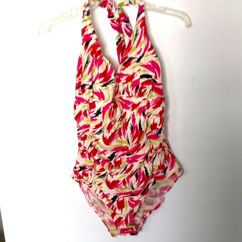 SWIM BY CHUCK HANDY ONE PIECE SUIT W/ LIGHT MESH TUMMY COVERAGE INSIDE SIZE 12